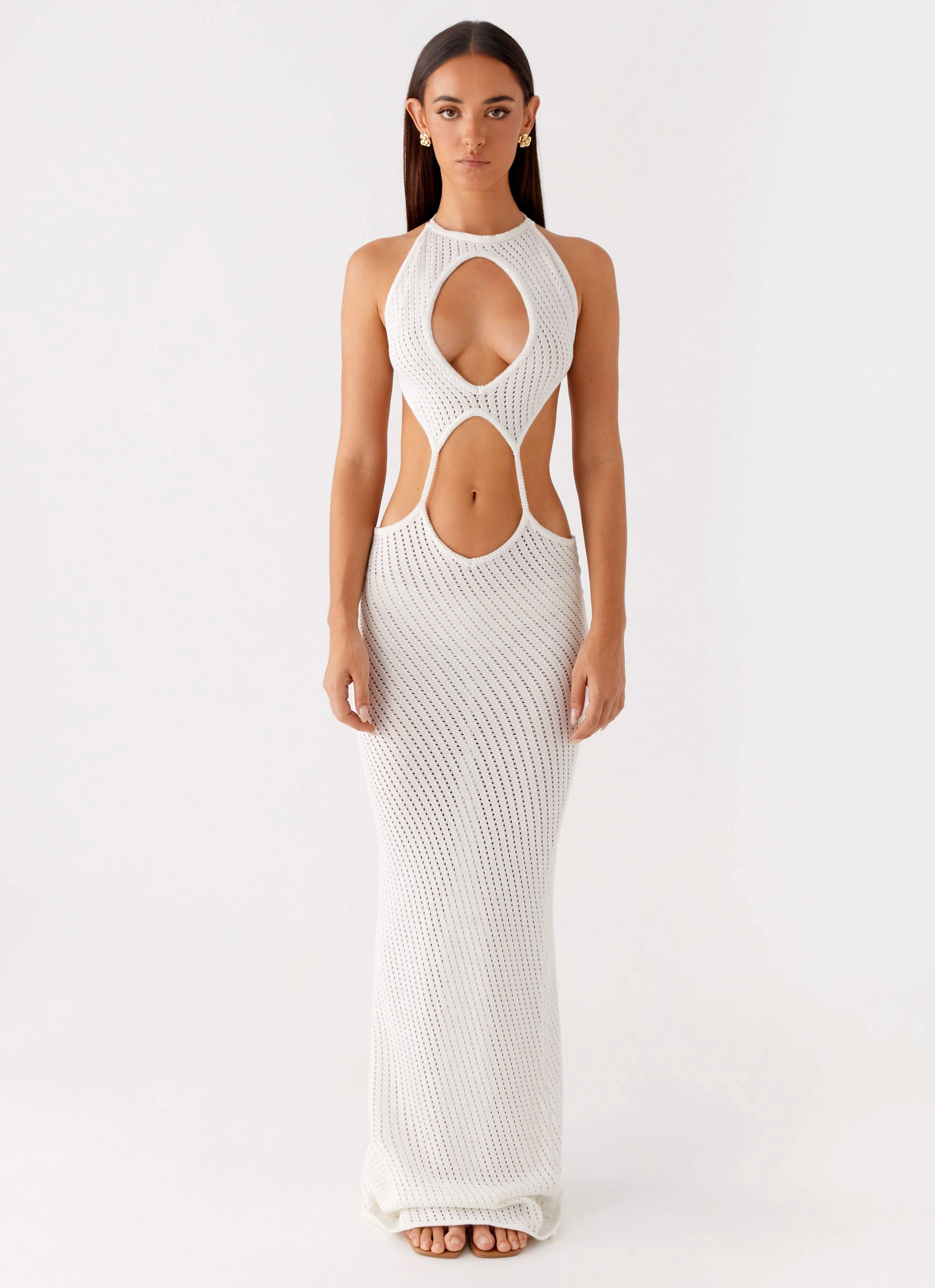 FadeResistantColor Petite-Size Caicos Crochet Maxi Dress - White
