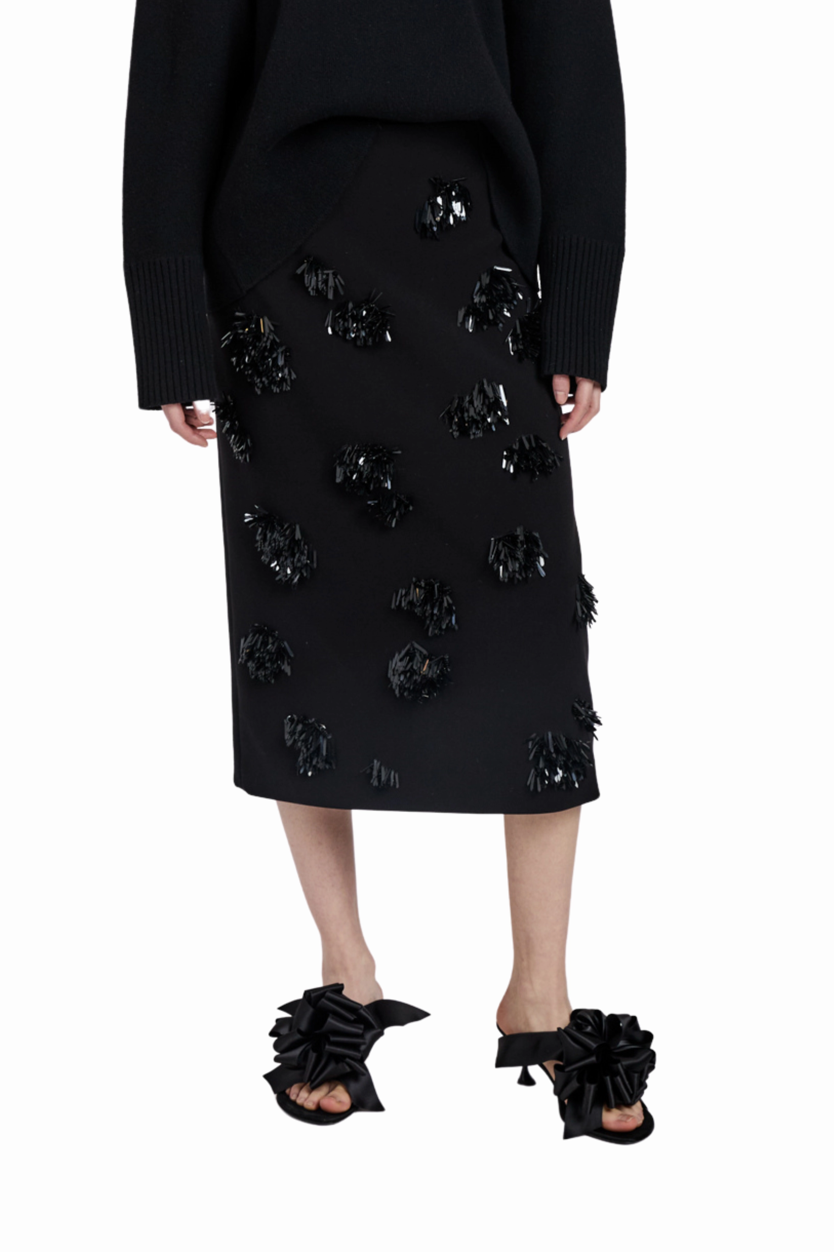 Moira Skirt in Embroidered Compact Crepe Twist Front Linen blend