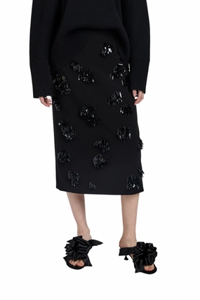 Moira Skirt in Embroidered Compact Crepe Twist Front Linen blend