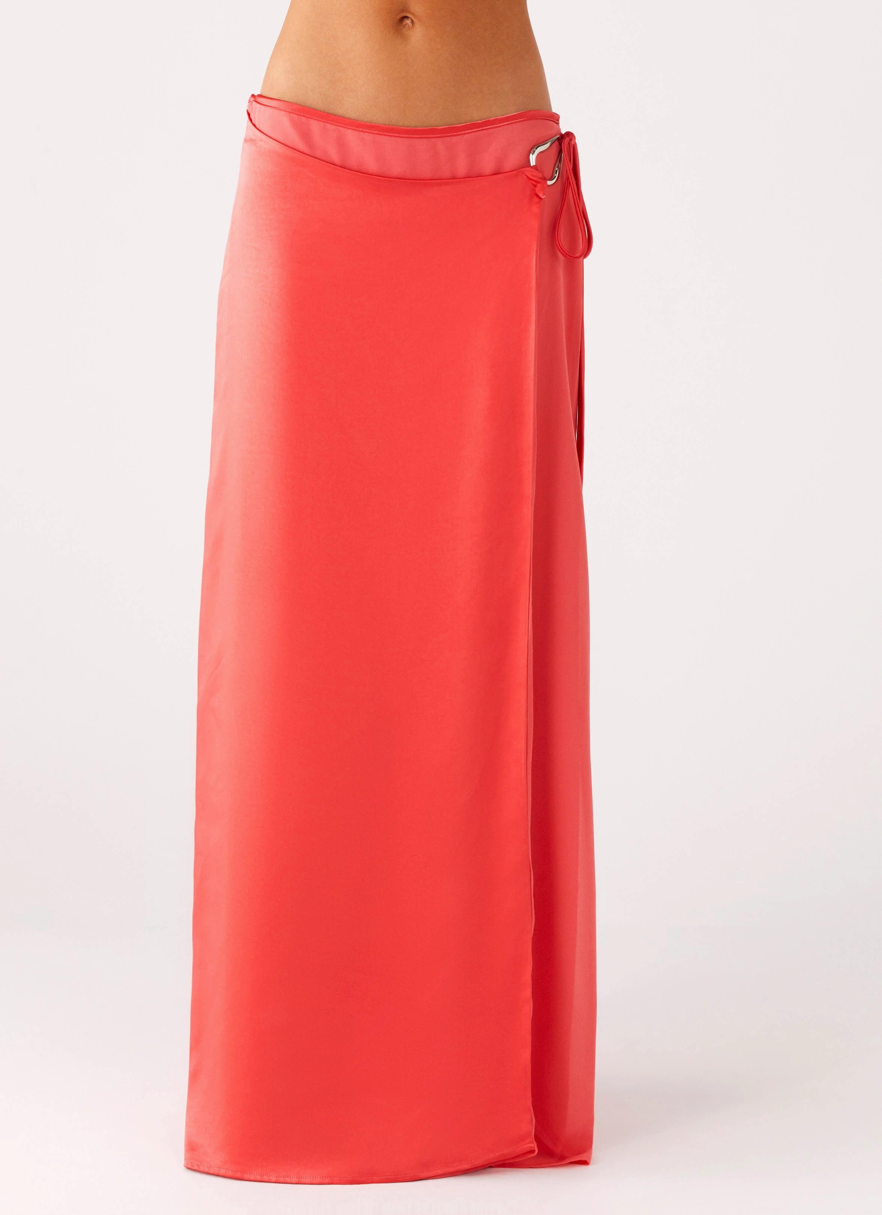 Pollie Wrap Maxi Skirt - Coral ribbed texture