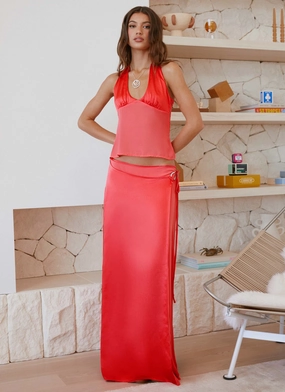 Pollie Wrap Maxi Skirt - Coral Sturdy Waistband Leg Elongating