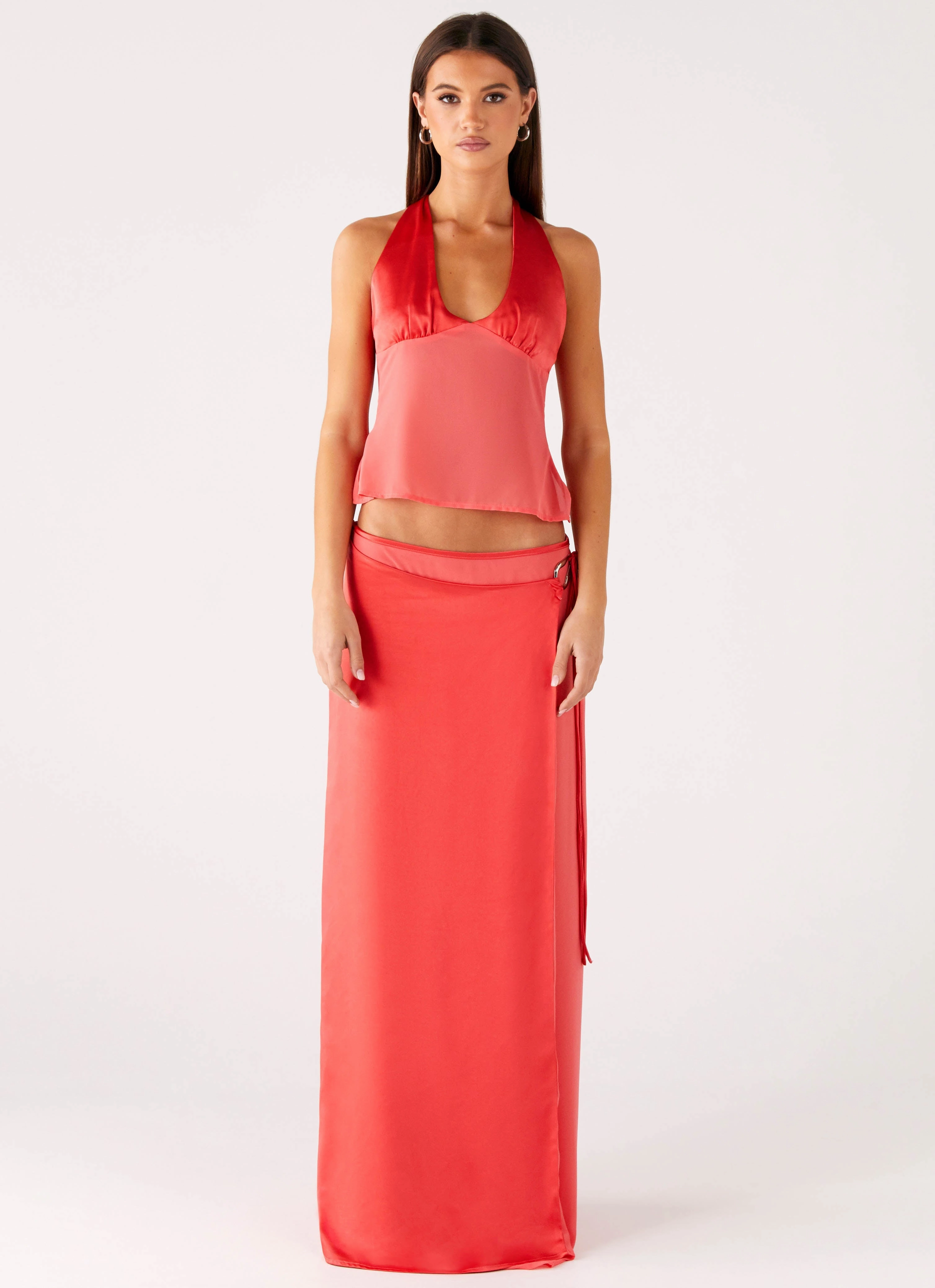 Light Flow Pollie Wrap Maxi Skirt - Coral