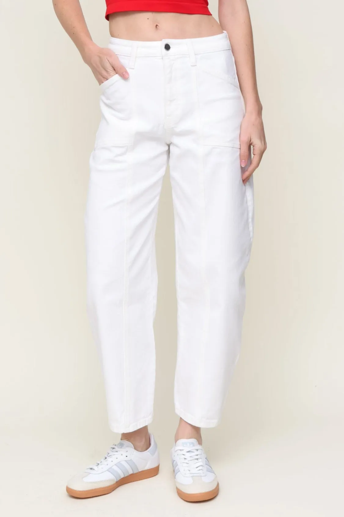 Dark wash MoistureWickingFabric Portugal Barrel Jean White