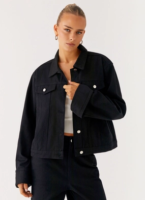 Distribute Weatherproof Shell Back Again Oversized Denim Jacket - Black