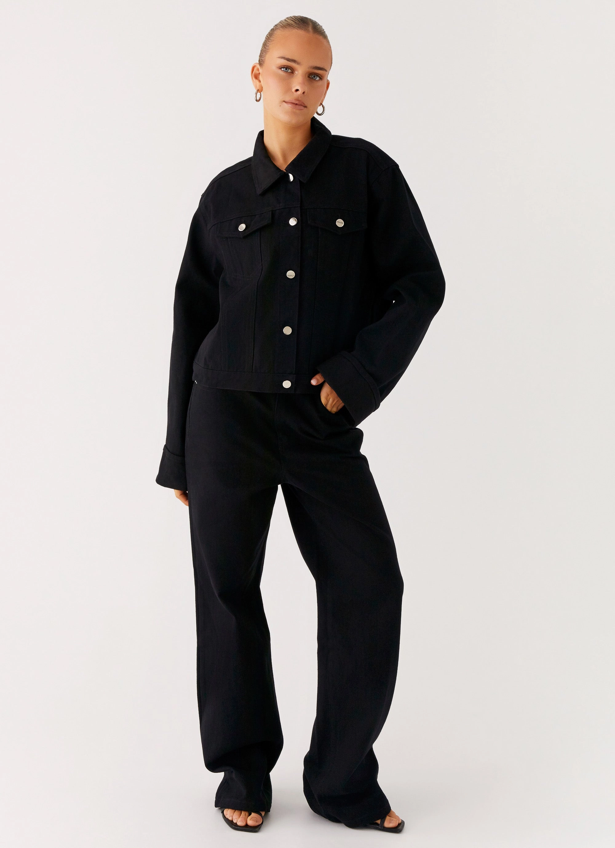 Core Layer Back Again Oversized Denim Jacket - Black