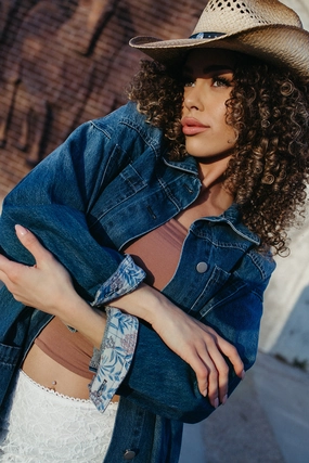 Stretch Fit Engineering LightweightTexture Prairie Drip Denim Jacket