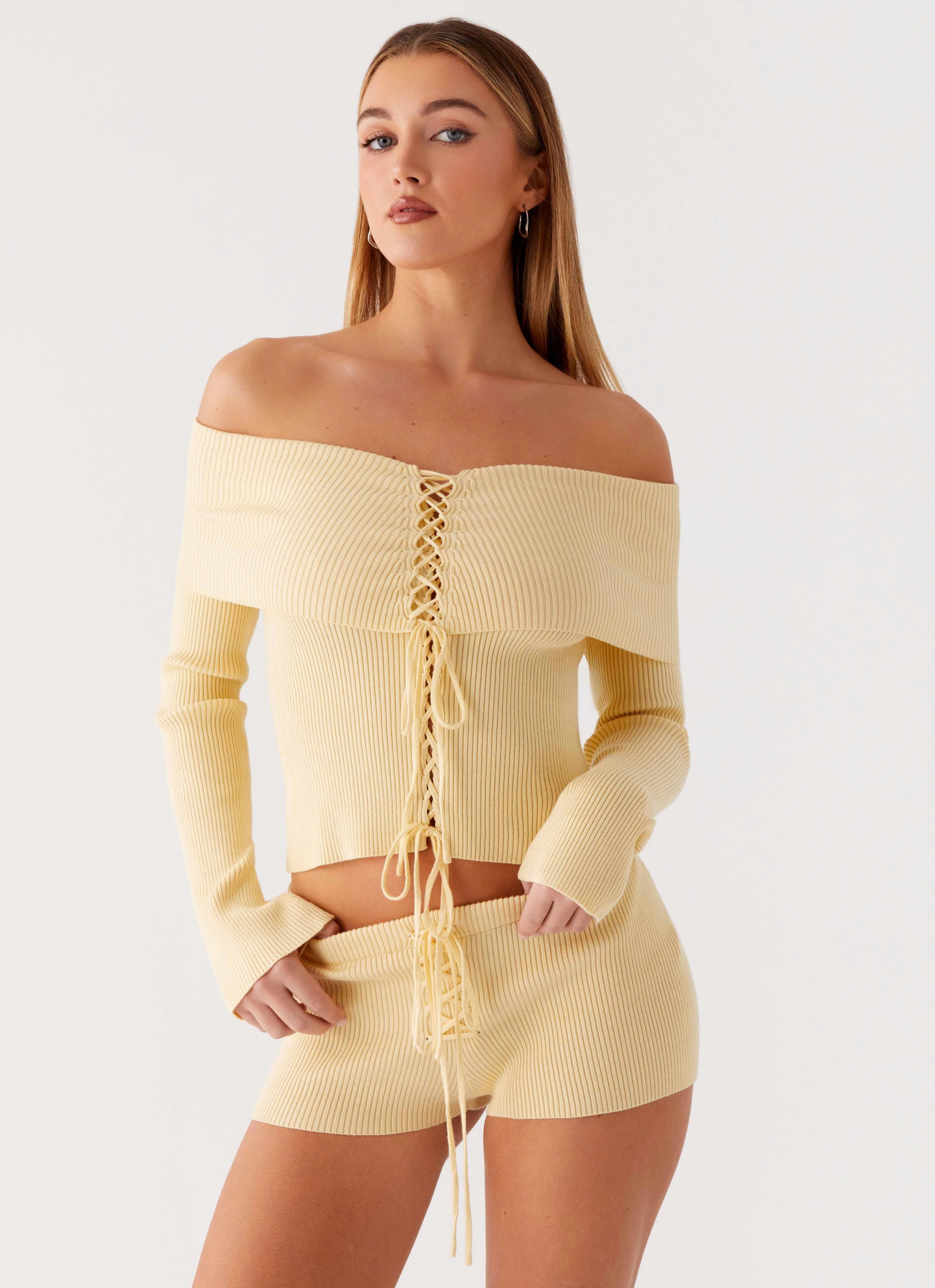 Muted Muse Knit Mini Short - Yellow VNeck Style