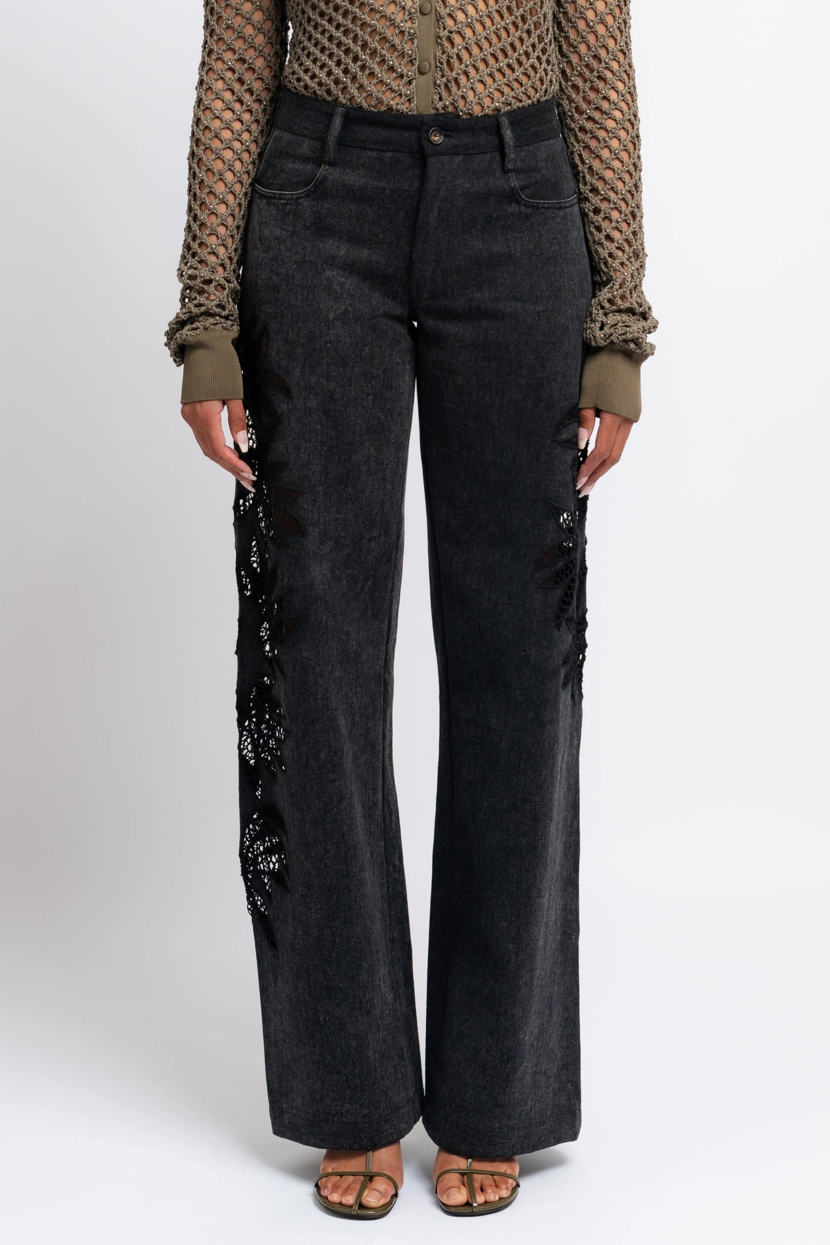 Stulla Crochet Black Jeans Eco Friendly Chill Outfit Road Trip High Quality Holiday Vibes Winter Warmth