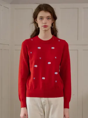 Heather Effect Finish NonRestrictiveCollar ??Final Sale??Gracie Round Neck Embroidery Sweater