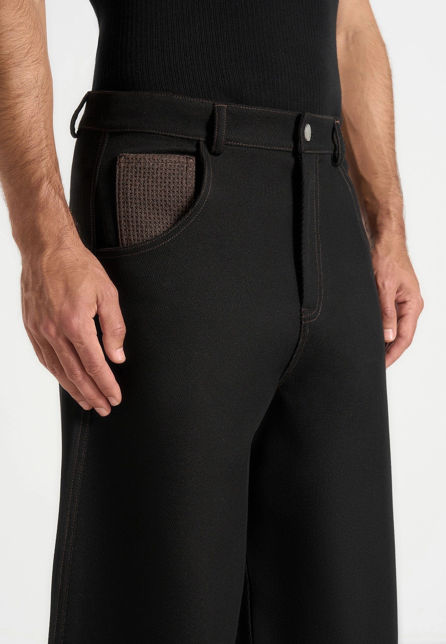 Lazare - Wide Leg Twill Jeans - Black Slim Family Style Daily Wear