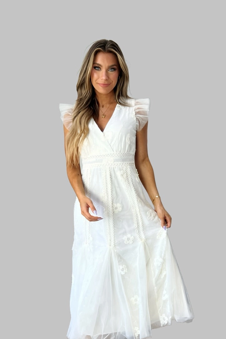 Flared-Hem Stirling Floral Embroidered Midi Dress