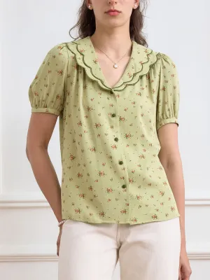 PolishedFinish Anti Fade Technology Indie Wavy Collar Contrast Blouse