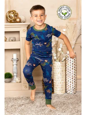Prestigez Boys' Organic Cotton 2 Piece Pajama Set Dino Pattern