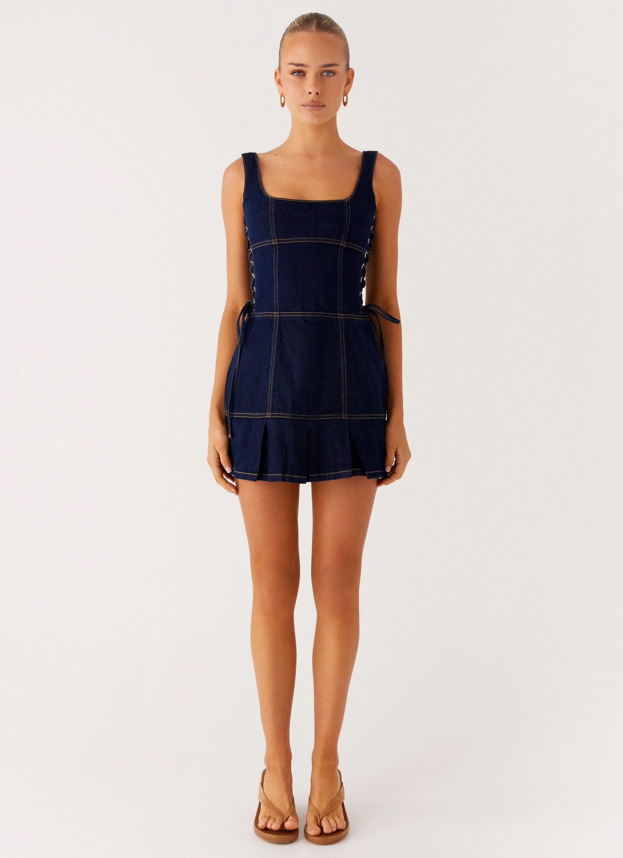 Gloss Accent Smooth Finish Preston Mini Dress - Indigo