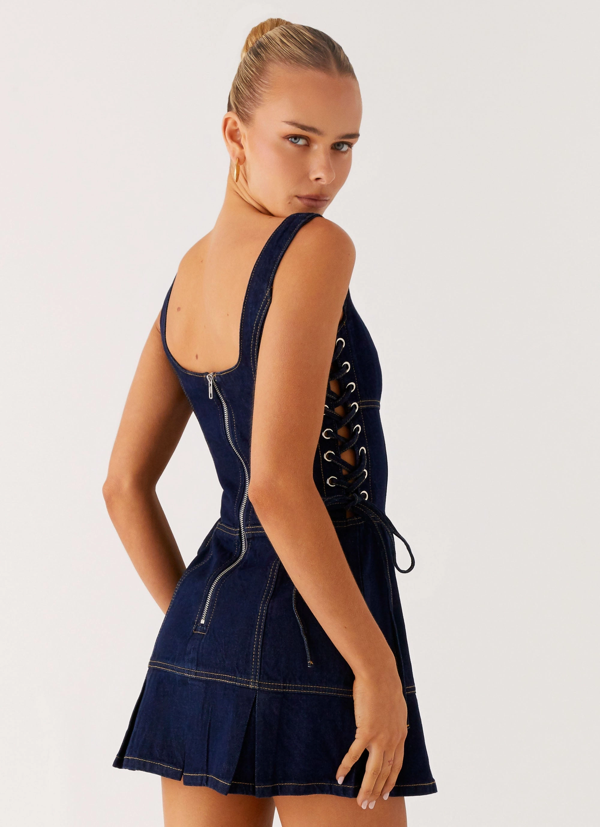 cut out Lace Detail Preston Mini Dress - Indigo