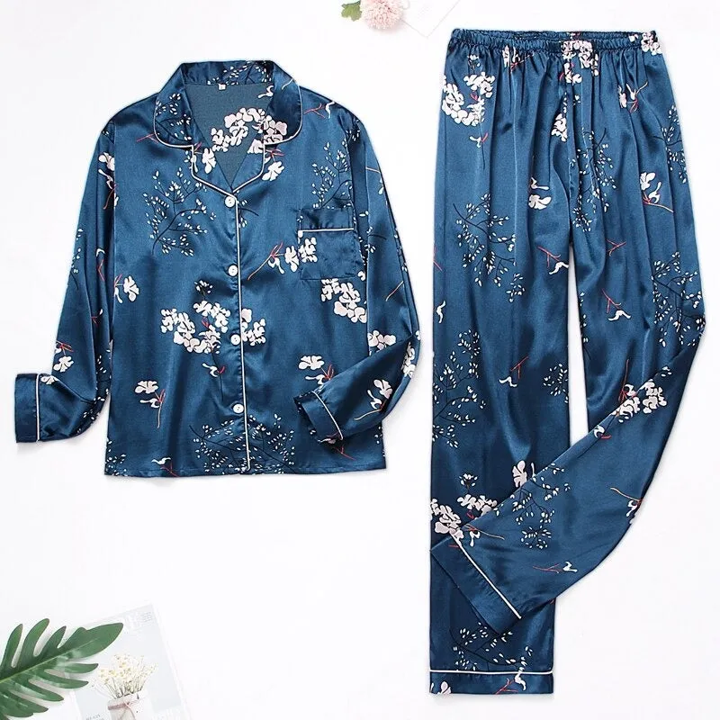Printed Silk Satin Sleepwear Set