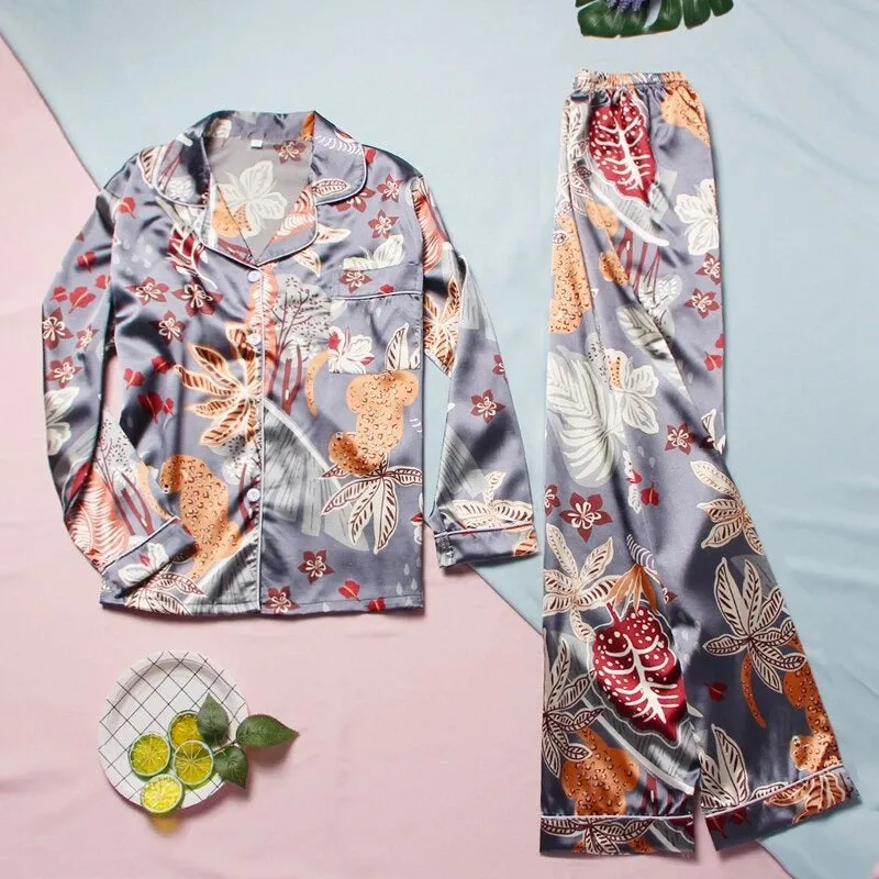 Printed Silk Satin Sleepwear Set