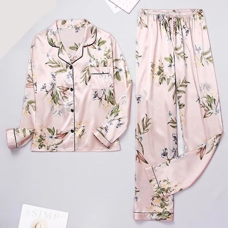 Printed Silk Satin Sleepwear Set