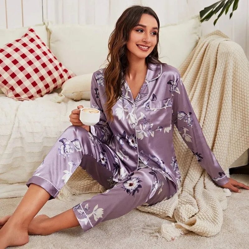 Printed Silk Satin Sleepwear Set