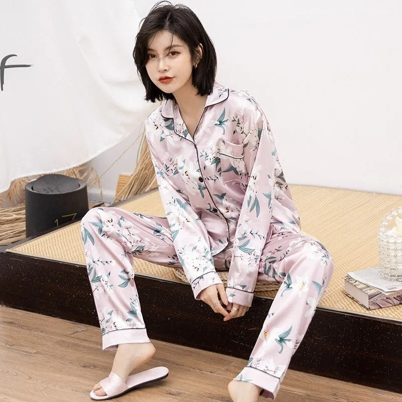 Printed Silk Satin Sleepwear Set