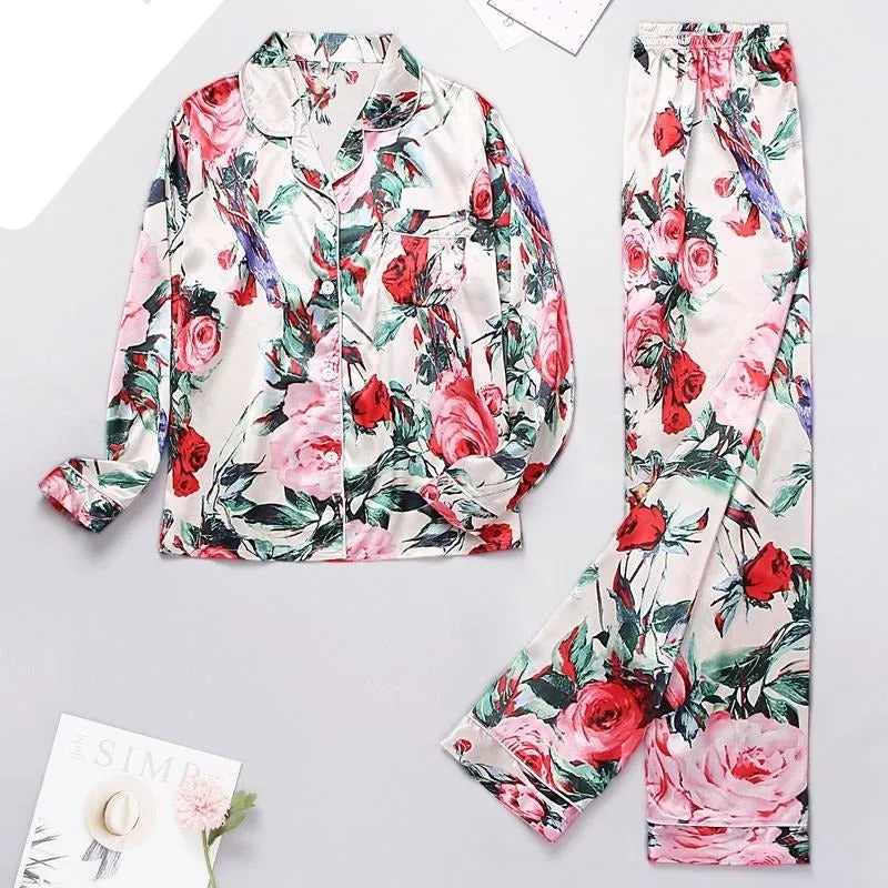 Printed Silk Satin Sleepwear Set