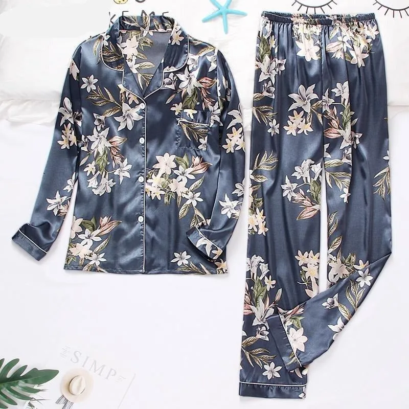 Printed Silk Satin Sleepwear Set