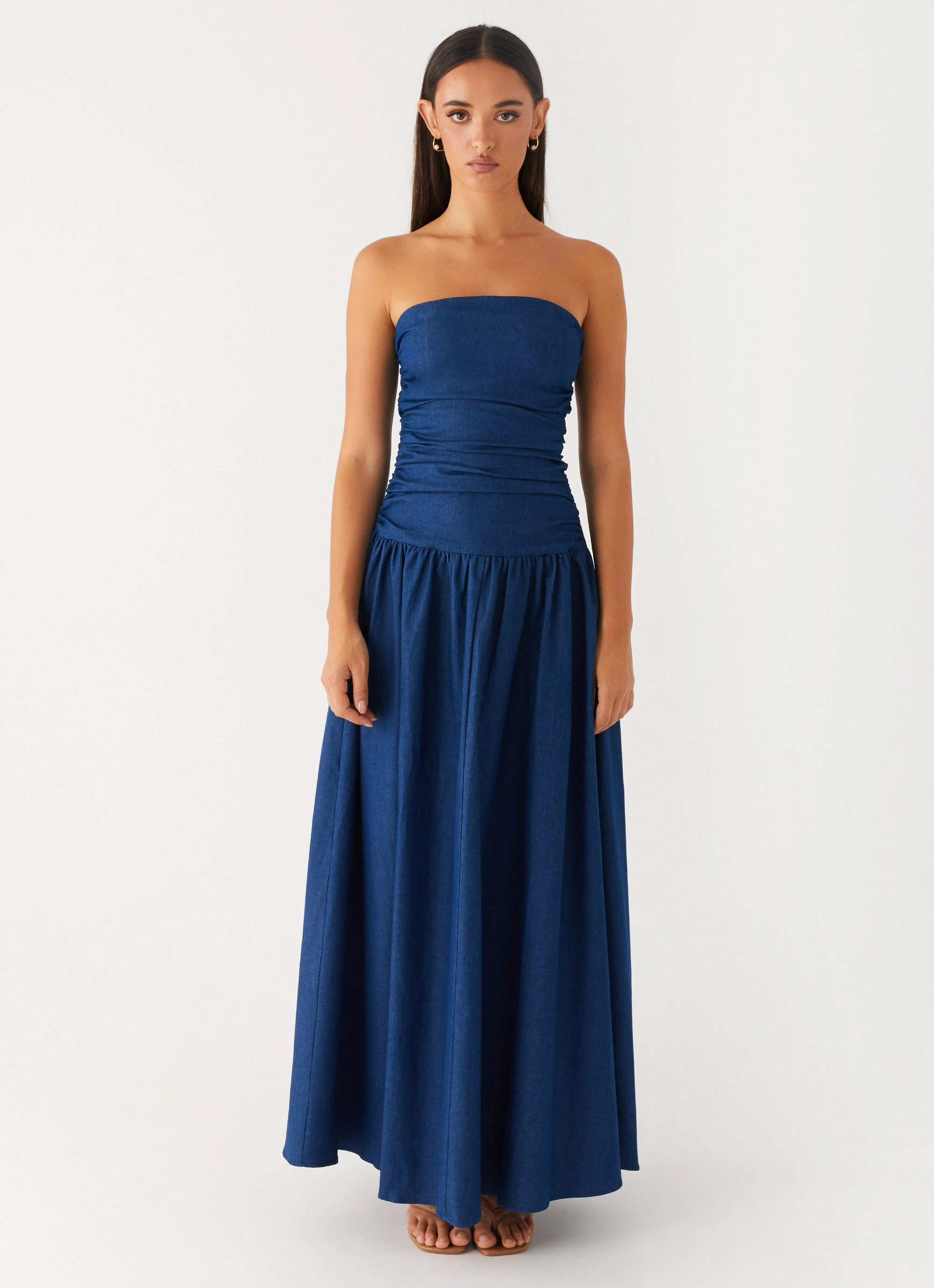 Carmel Denim Maxi Dress - Indigo Back-Pocket