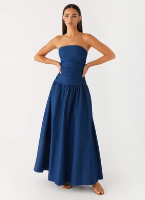 Polite Tone Carmel Denim Maxi Dress - Indigo