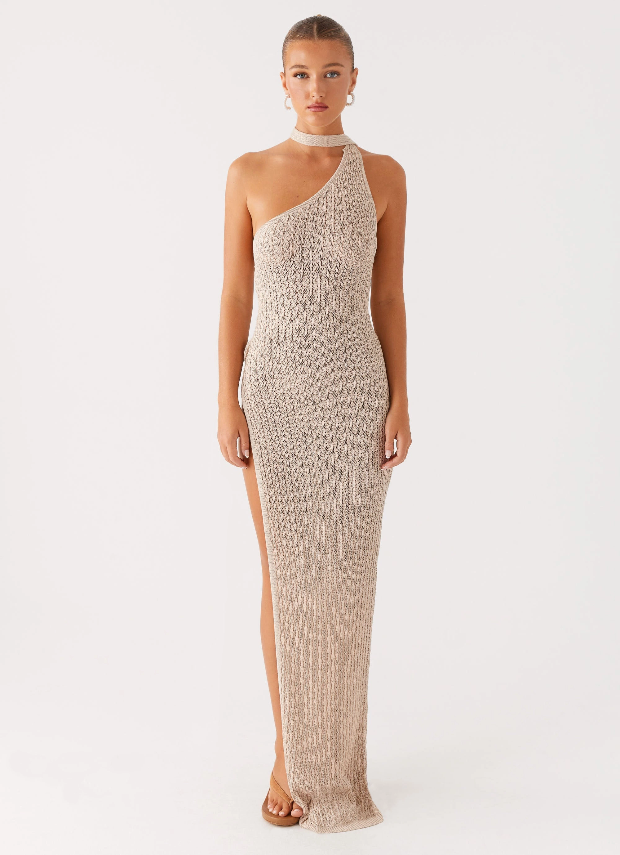 Carryn Knit Maxi Dress - Beige Dinner Outfit