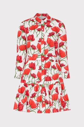 Smart Pairing Smooth Finish Priscilla Red Peonia Poplin Shirt Dress