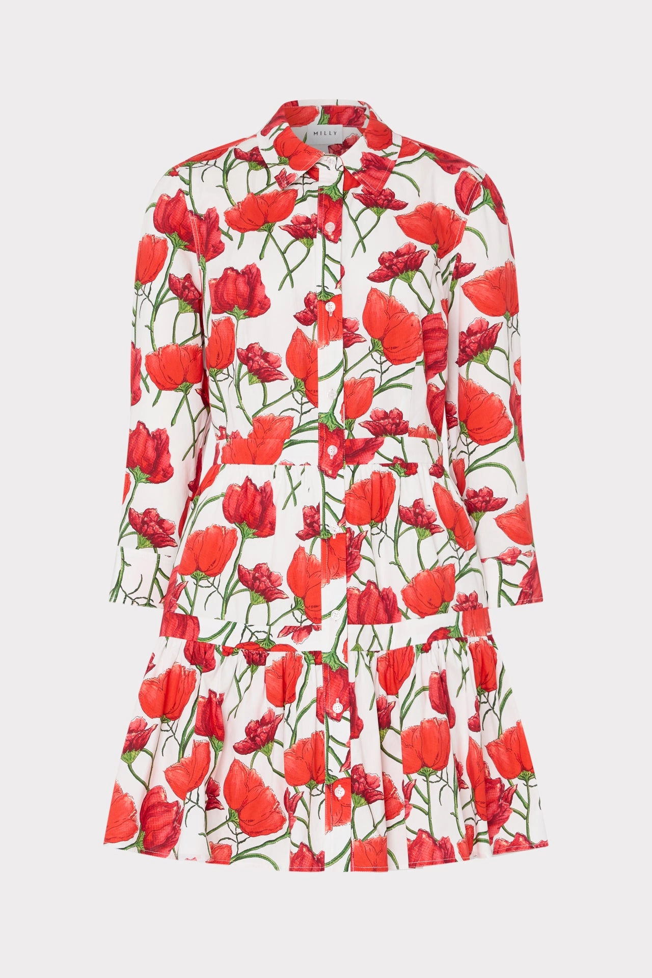 Priscilla Red Peonia Poplin Shirt Dress Bohemian-Style Elegant Vibe