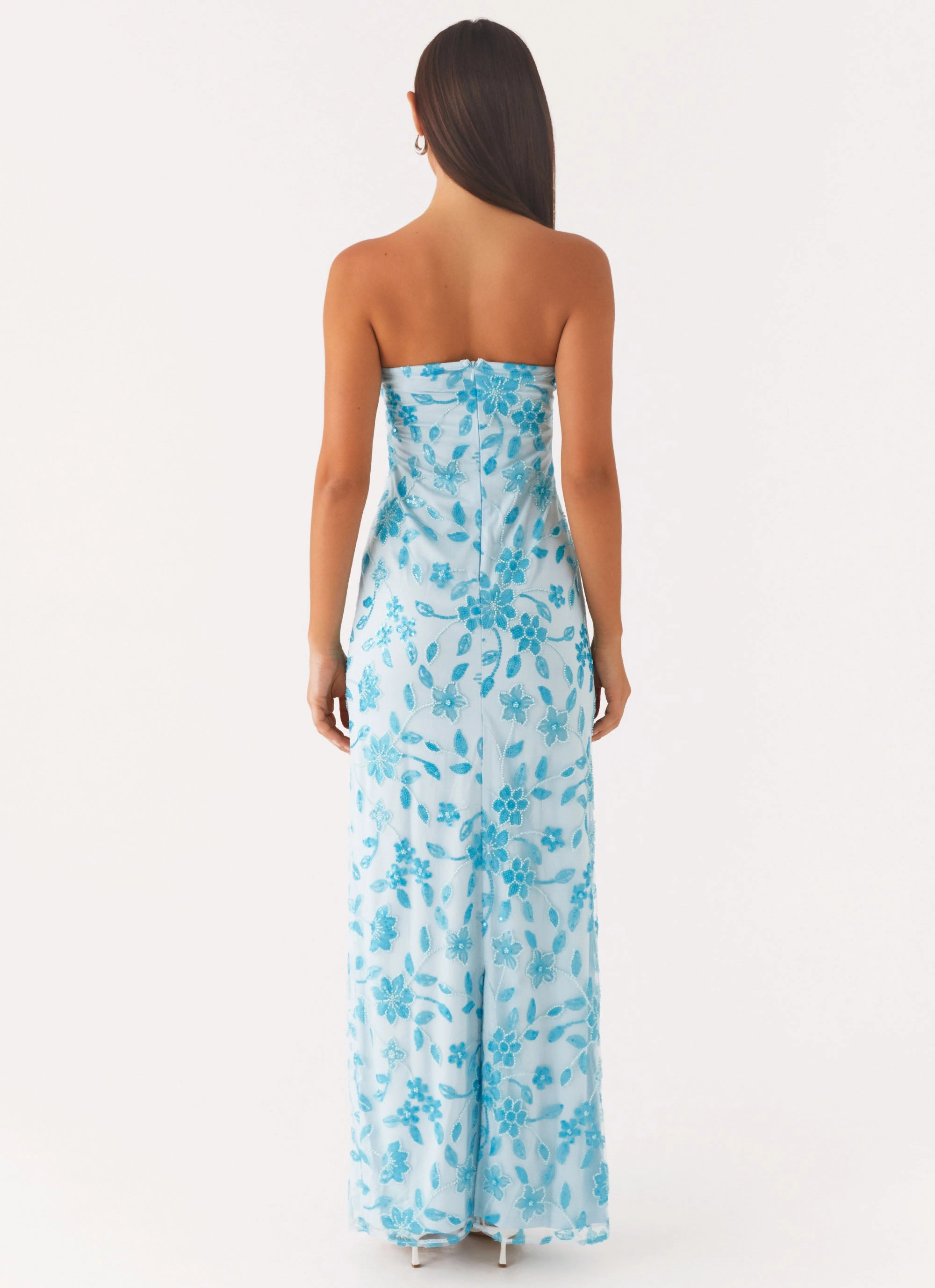 Prism Beaded Maxi Dress - Blue Dressy Yet Comfortable Curve-Enhancing