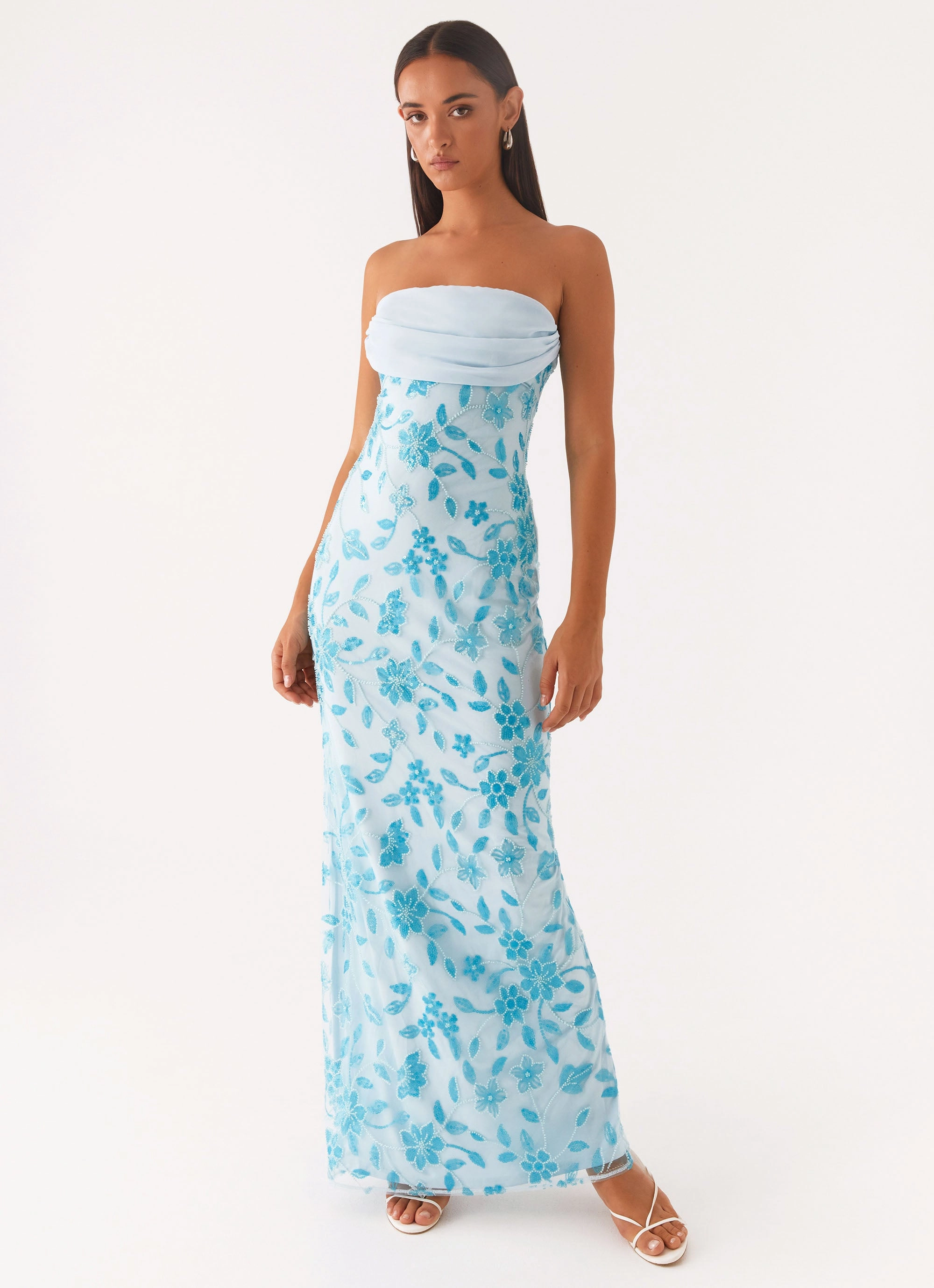 Modern Texture Relax Form Prism Beaded Maxi Dress - Blue