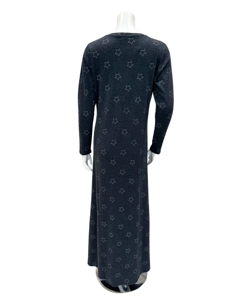 PRO247011 Grey Stars Waffle Button Down Nightgown