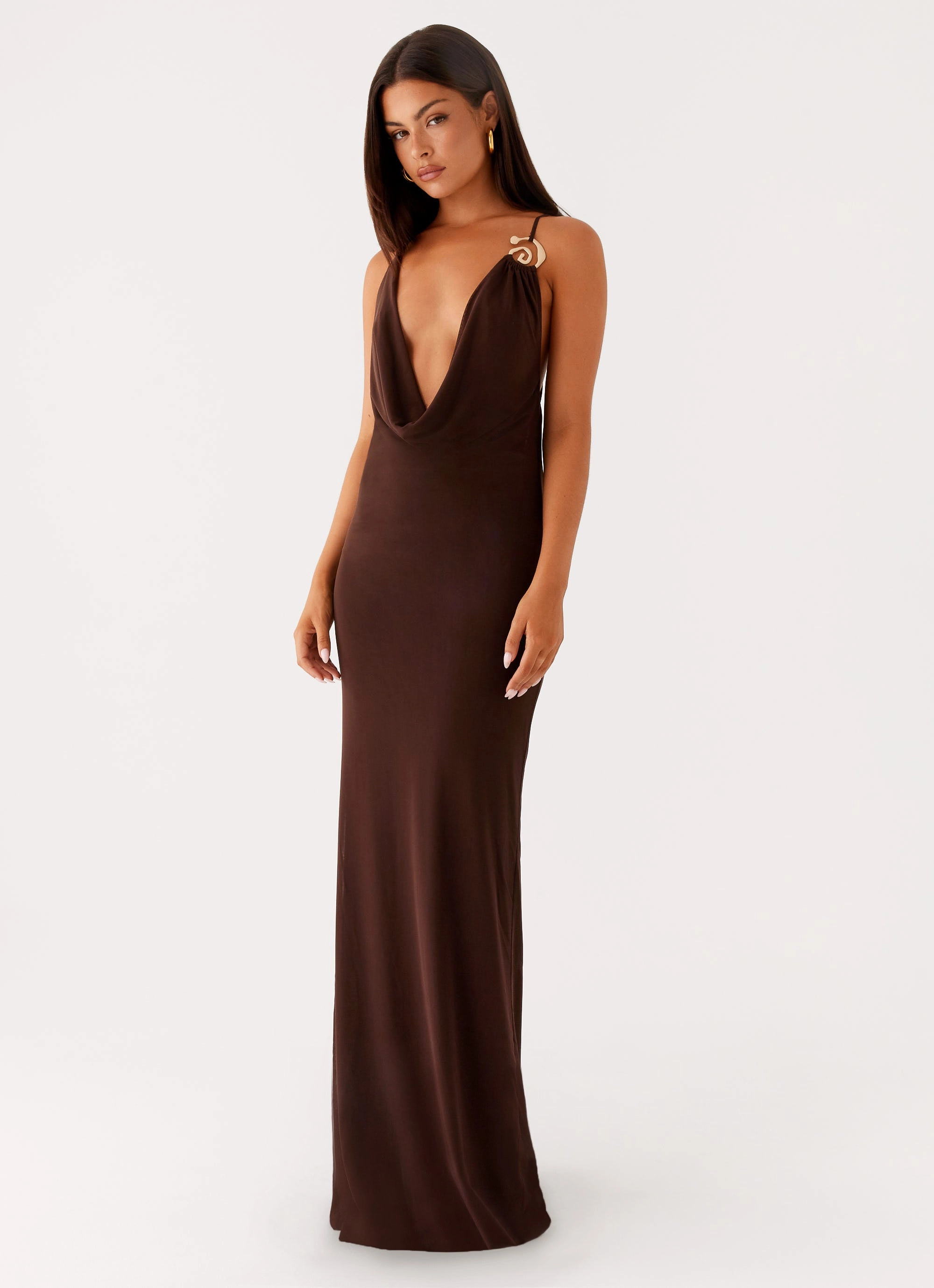 Game Player Maxi Dress - Chocolate Relaxed Mood Silky Form
