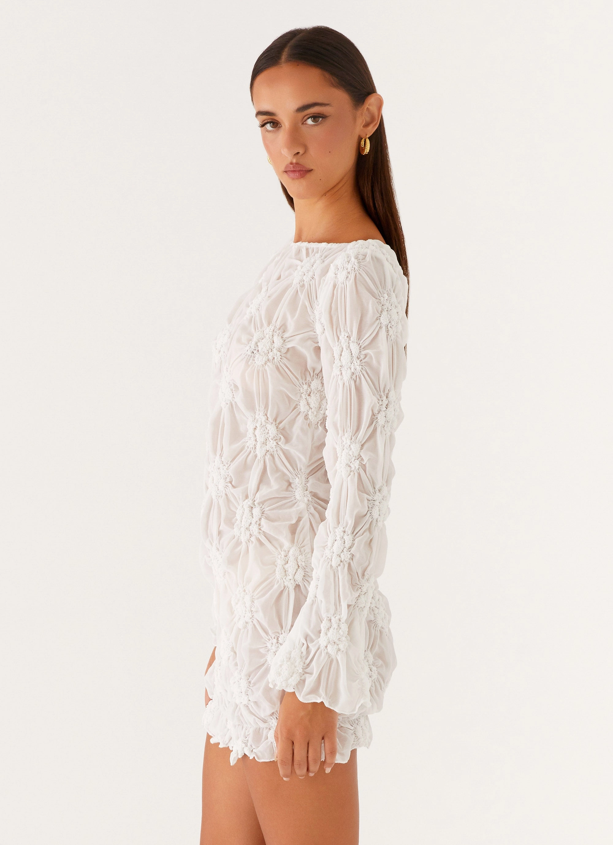 Mia Long Sleeve Dress - Ivory Smart Texture Comfy Wear