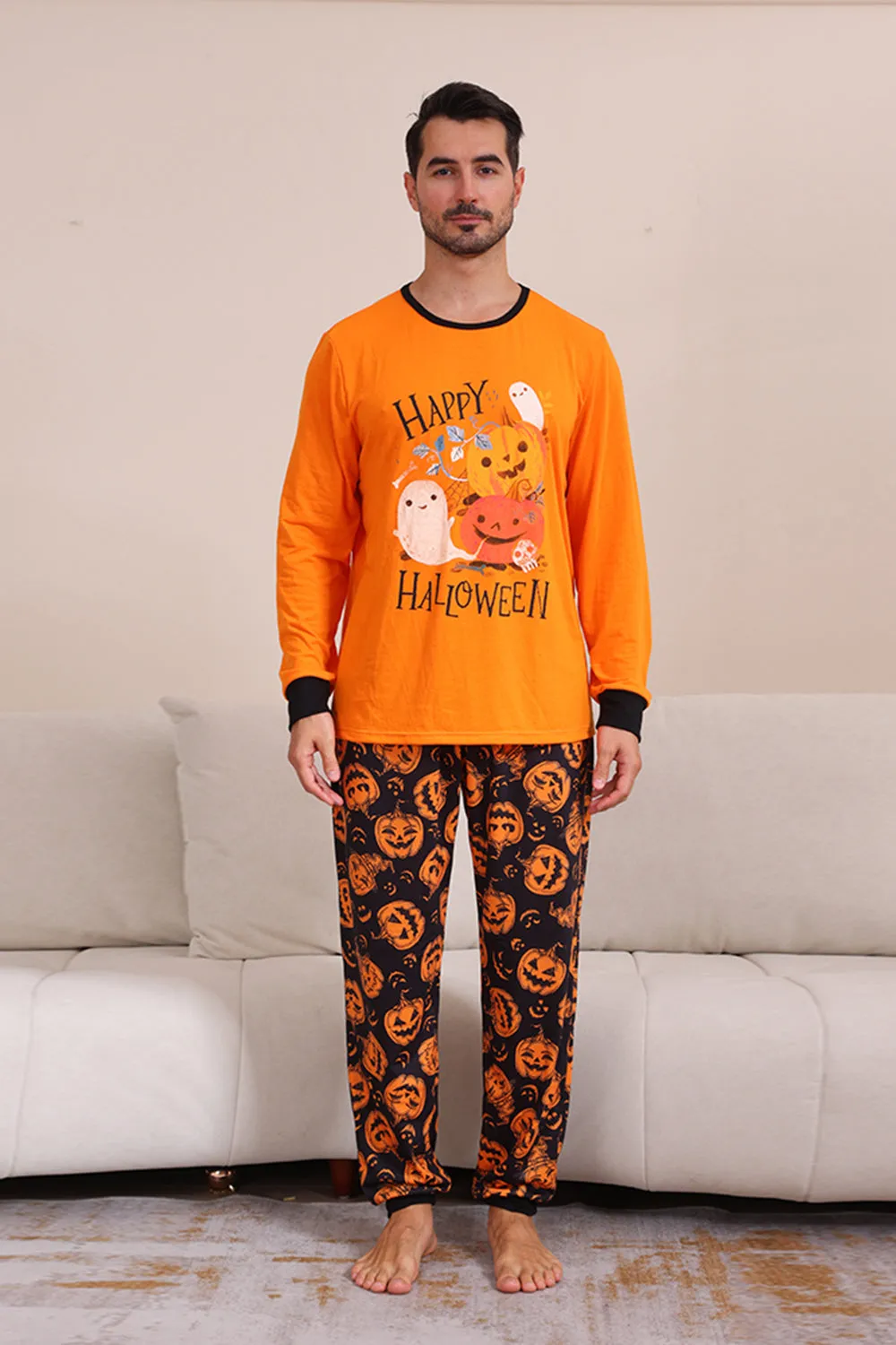 Pumpkin Print Orange Halloween Family Pajamas Set