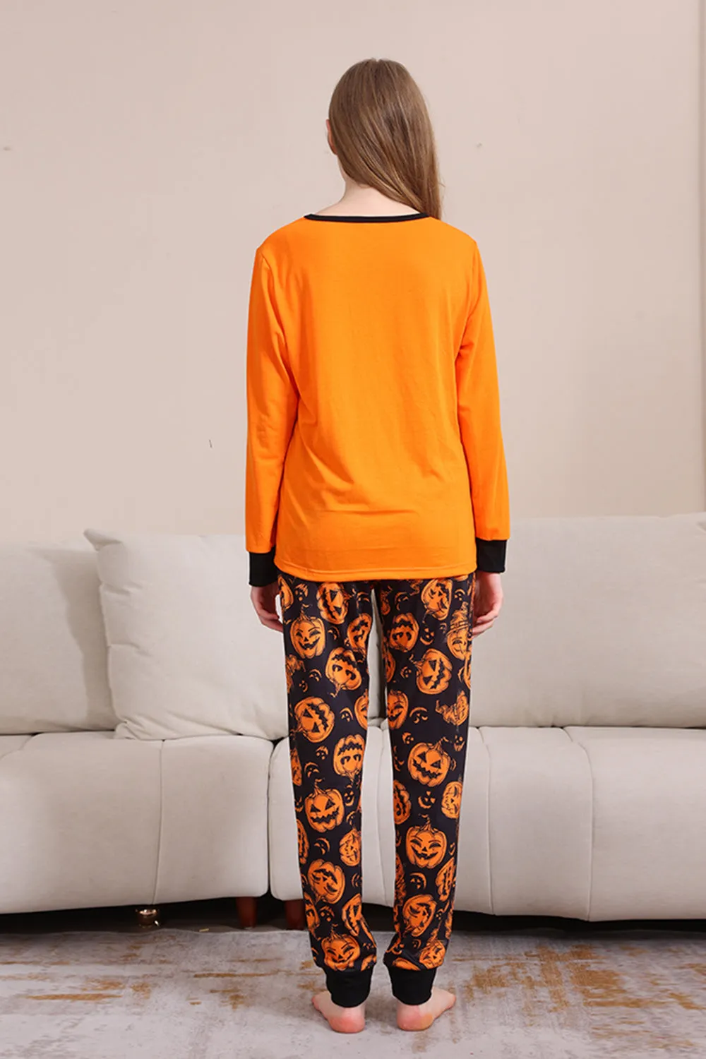 Pumpkin Print Orange Halloween Family Pajamas Set