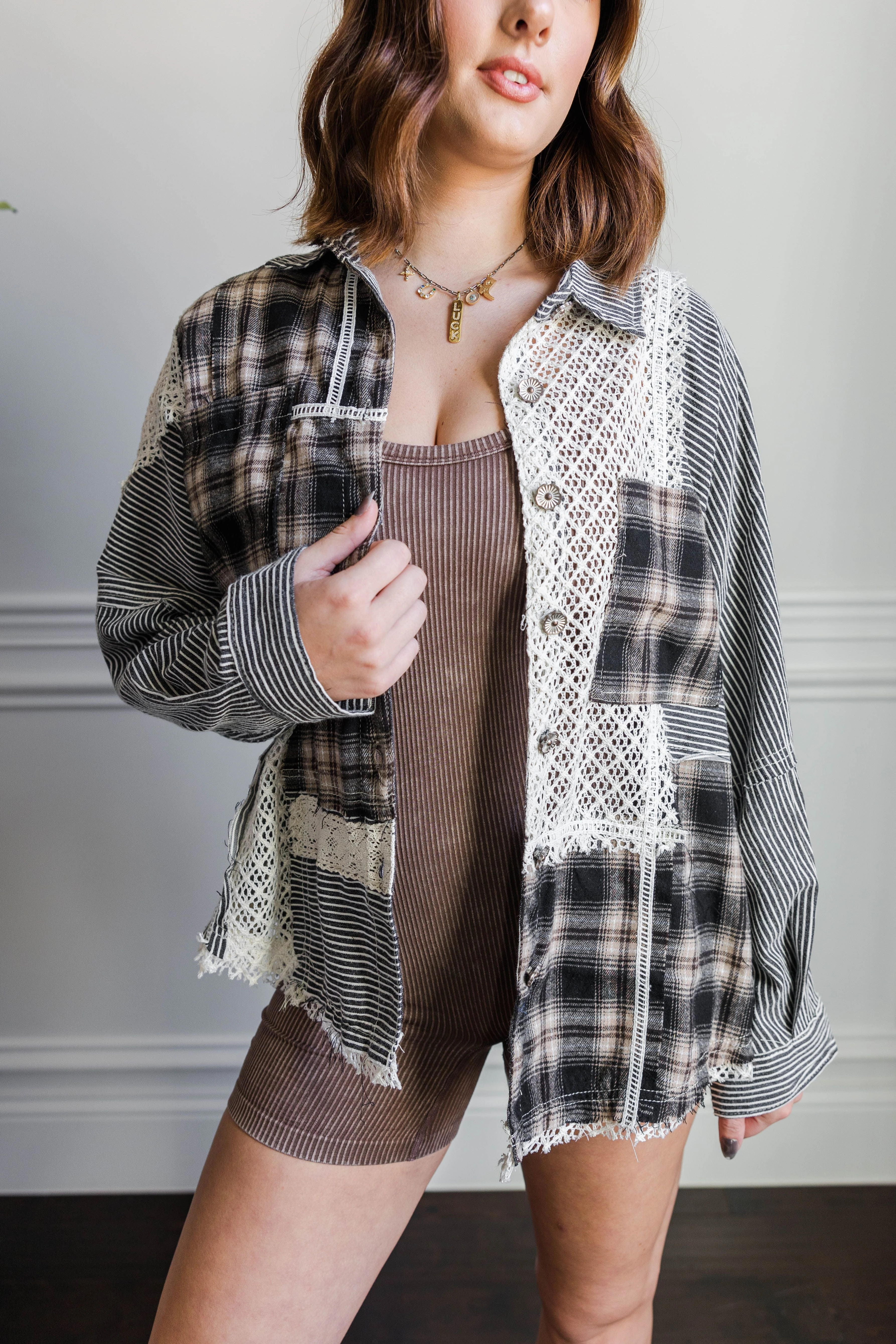 Mystic Stripe Plaid Shacket FlexibleSole Multi Panel Construction