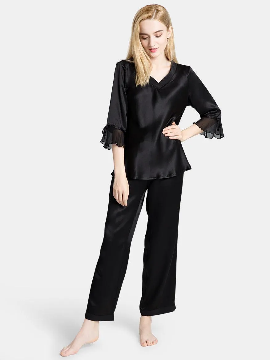 Pure 22 Momme 100% Mulberry Silk Luxury Full Length Long Silk Pajamas for Women