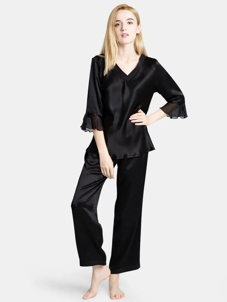 Pure 22 Momme 100% Mulberry Silk Luxury Full Length Long Silk Pajamas for Women