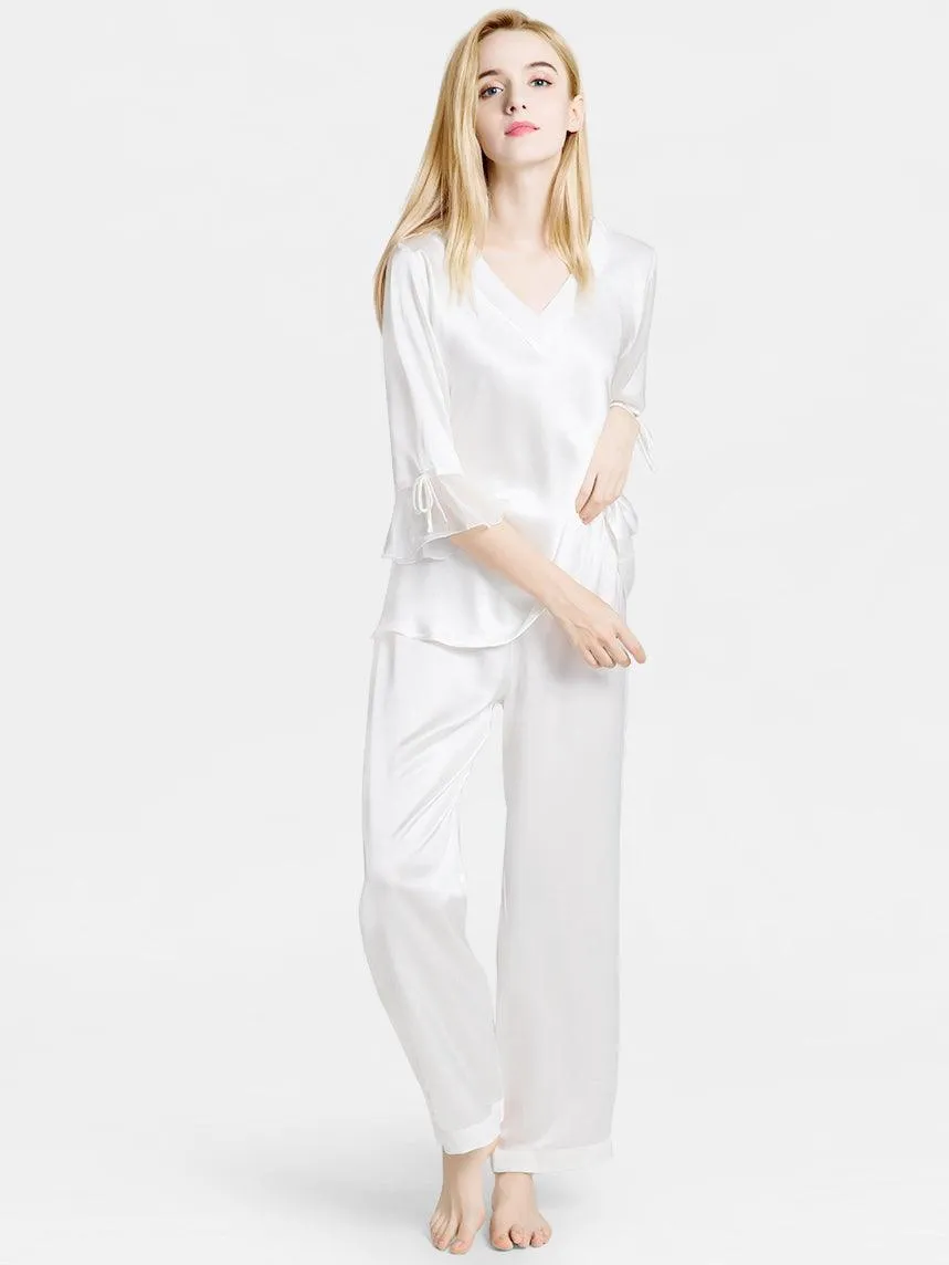Pure 22 Momme 100% Mulberry Silk Luxury Full Length Long Silk Pajamas for Women