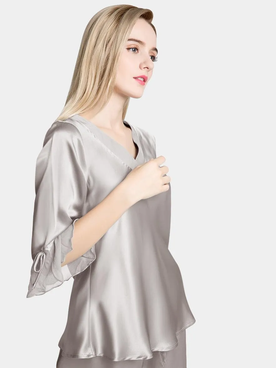 Pure 22 Momme 100% Mulberry Silk Luxury Full Length Long Silk Pajamas for Women