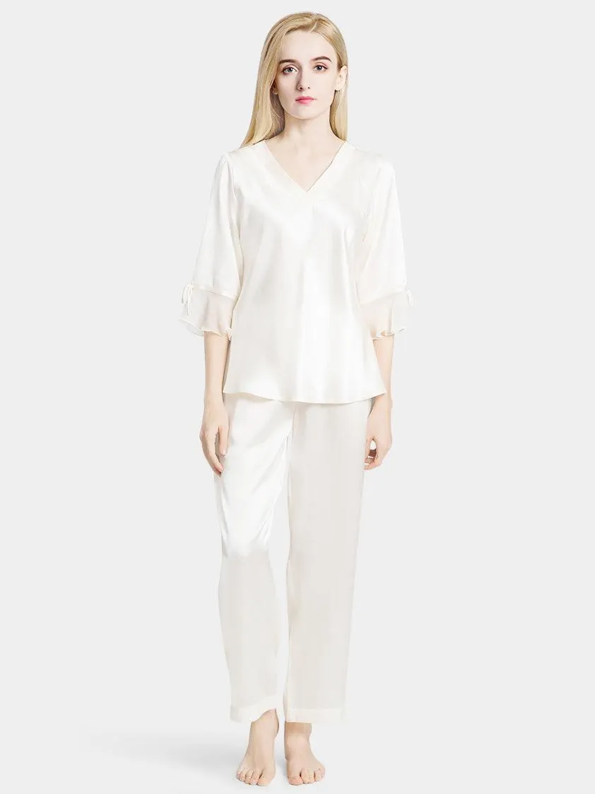 Pure 22 Momme 100% Mulberry Silk Luxury Full Length Long Silk Pajamas for Women