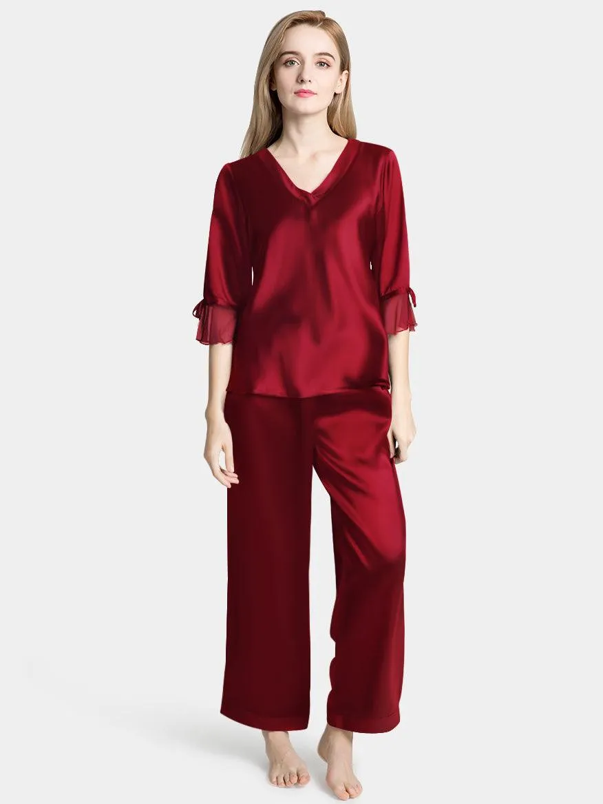 Pure 22 Momme 100% Mulberry Silk Luxury Full Length Long Silk Pajamas for Women