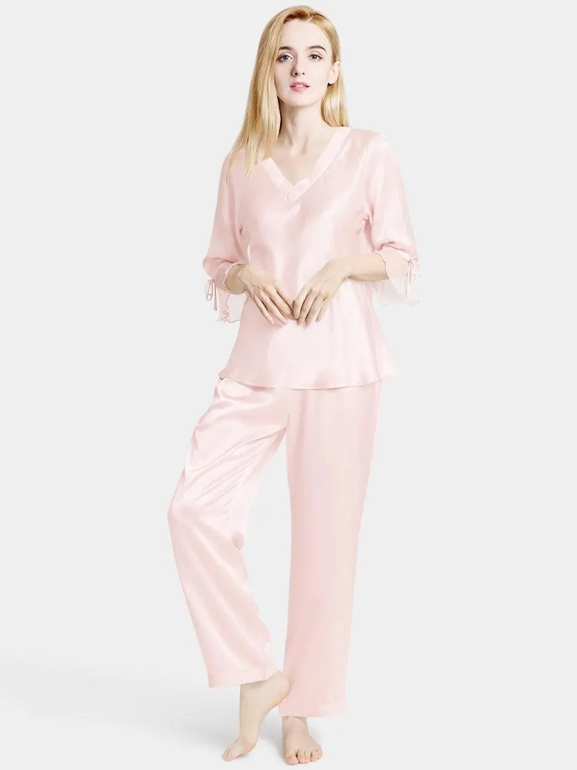 Pure 22 Momme 100% Mulberry Silk Luxury Full Length Long Silk Pajamas for Women
