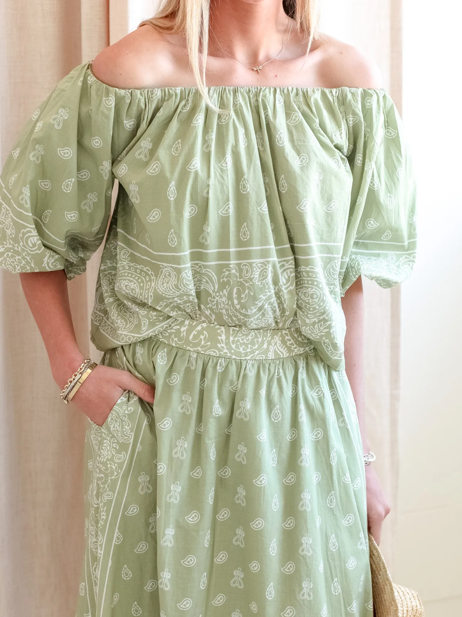 Paisley Short Sleeve Top Ventilation Panel Casual Fit