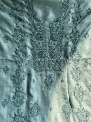Pure Tussar Silk Chikankari Length with Dupatta - Teal Green