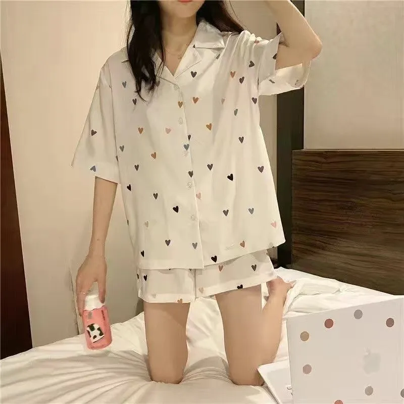 Purpdrank - Korean Pajama for Women Summer Loungewear Sleepwear Sets Girls Sweet Plaid Lapel Pyjama Kawaii Ruffle Pijama Japanese Home Suit