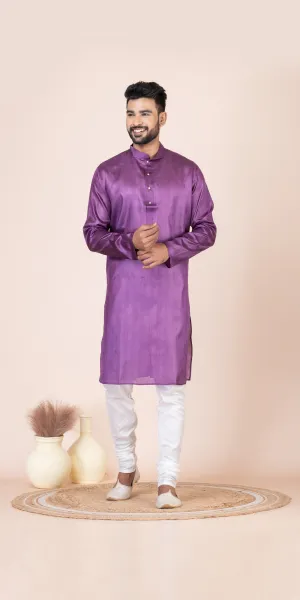 Purple Pure Kosa Silk Men's Kurta with Silk Mark